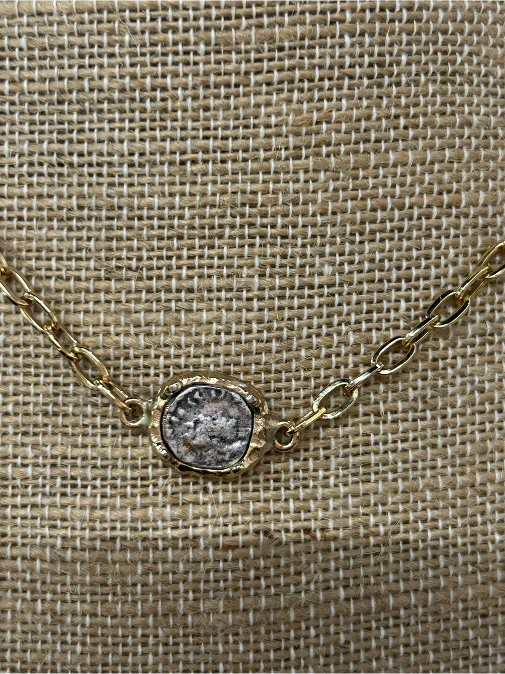 Luxurious TAT2 14k gold plated vintage style coin necklace 20” long